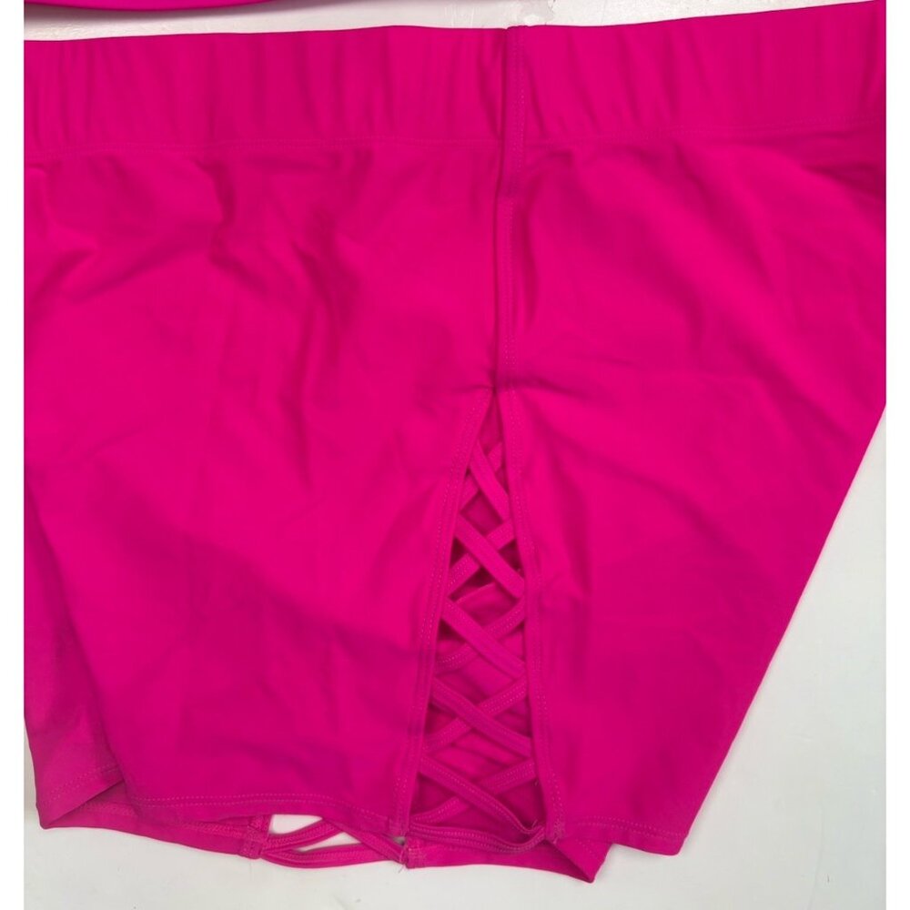 *Torrid 2 Pc Swimsuit Womens Plus 3 Hot Pink Bralette Brief Lace Up Beach Bikini - Picture 8 of 9